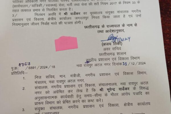 अनियमितता पर मुख्य नगर पालिका अधिकारी निलंबित।